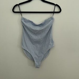 Striped Blue & White Bandeau Bodysuit - Forever 21 - Size Large